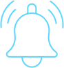 Icône Cloche Bleue : Notification et Alerte de Rappel Icône de cloche bleue en train de sonner avec des ondes sonores, symbole de notification ou d'alerte.