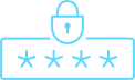 Icône de Sécurité : Cadenas et Mot de Passe Bleu Icône de cadenas bleu au-dessus de quatre astérisques symbolisant un mot de passe sécurisé.